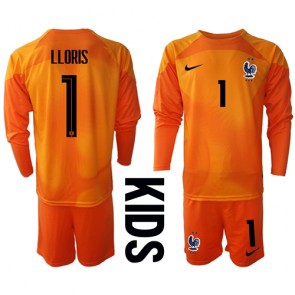 Francie Hugo Lloris #1 Brankářské Dětské Domácí dres komplet MS 2022 Dlouhý Rukáv (+ trenýrky)